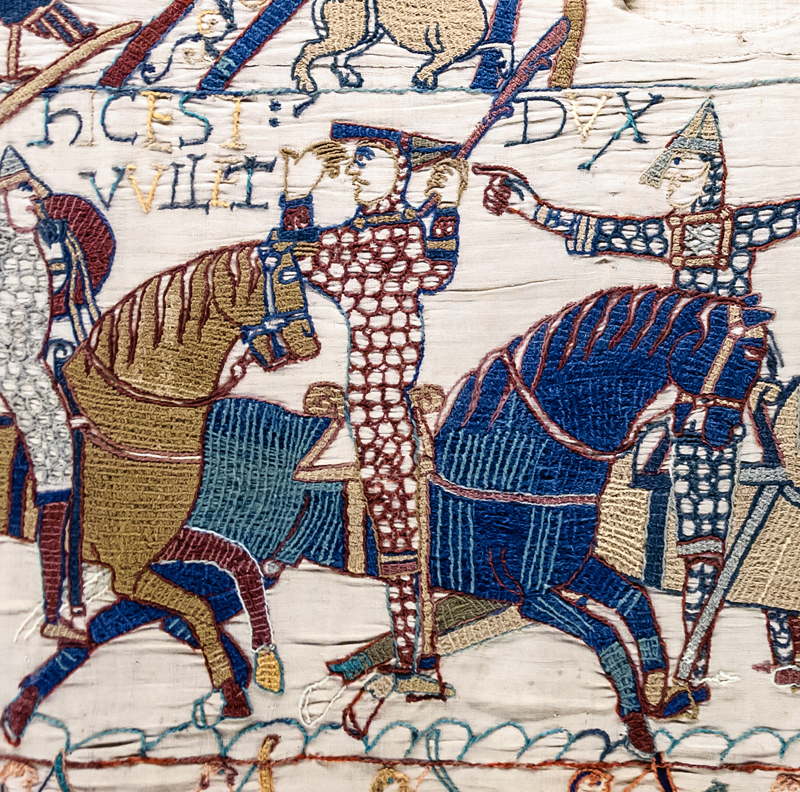 Detail of Duke William mounted on a horse in the Bayeux Tapestry